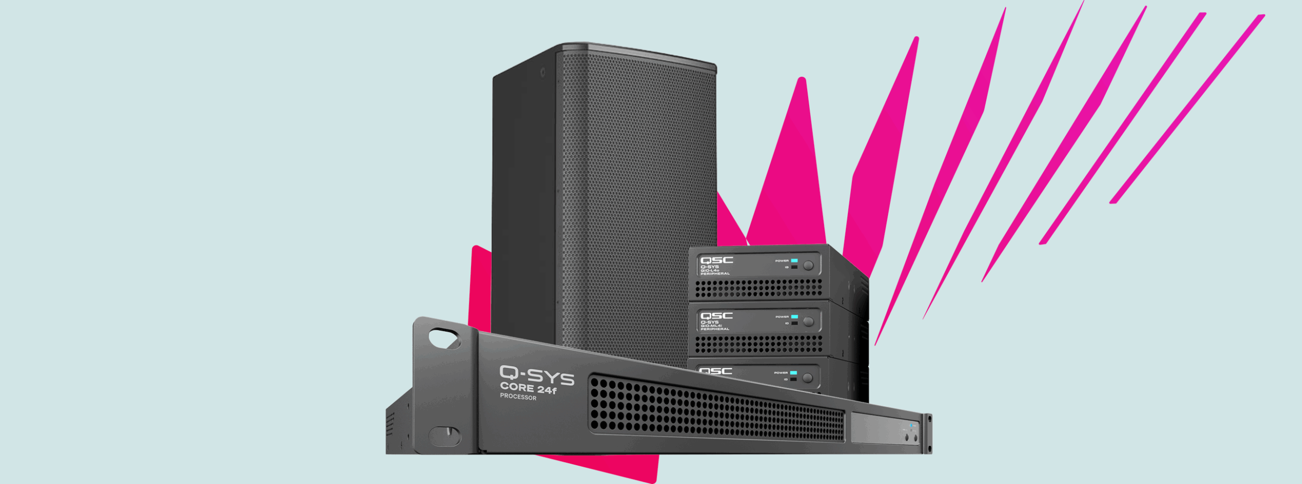 Omslagsbild med produktkollage Q-SYS